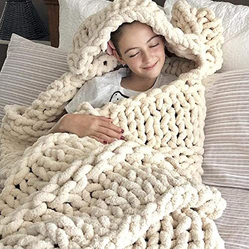 Inndun Chunky Knit Blanket Throw (40X60 Inches) Handwoven Interior Decoration Gift Sofa Beige #TOP2