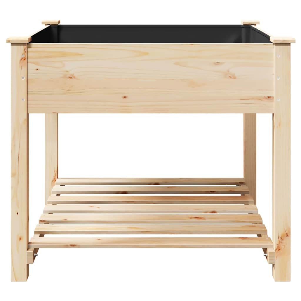 Jardinera con estante de madera para jardín, color beige, 90 x 90 x 76,5 cm | Práctica jardinera de madera de abeto para patio y jardín, ofrece espacio de almacenamiento adicional para utensilios.