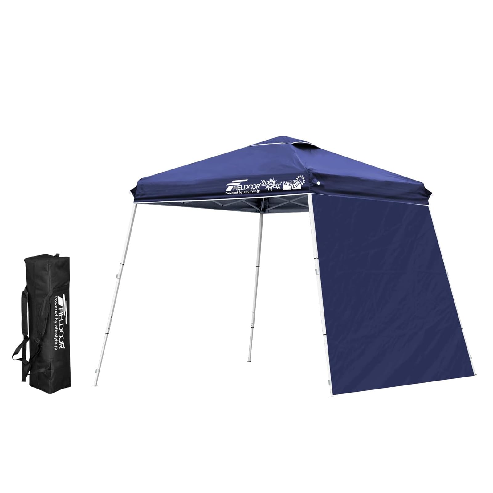 Amazon.co.jp: FIELDOOR ワンタッチポータブルタープテント 【センターロック/スチール】 専用サイドシート1枚付属 設営簡単  スピーディー 別売りオプション豊富 高耐水加工 UVカット [通常タイプ] [1.8×1.8m] [ブルー] : スポーツ＆アウトドア