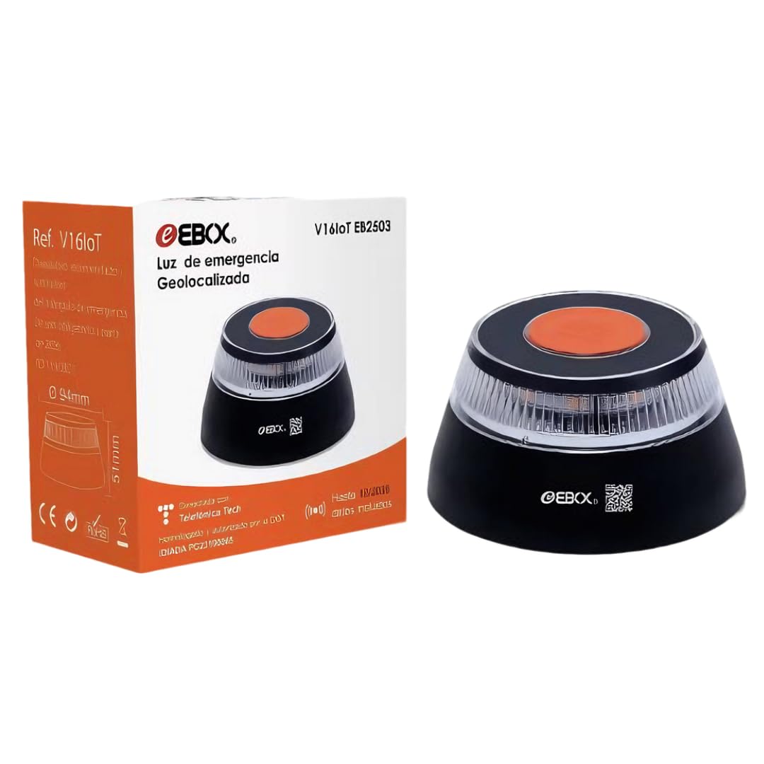 Genérico Luz Emergencia V16 Homologada DGT 3.0 con Geolocalización, Baliza Conectada DGT, Visibilidad 360°, Datos Incluidos hasta 12/2038, Negro, 1 Unidad