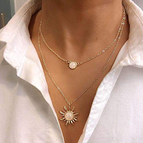 MJartoria Layered Choker Multi Chains Pendant Sun and Moon Charm Necklaces Jewelry Gifts for Women2
