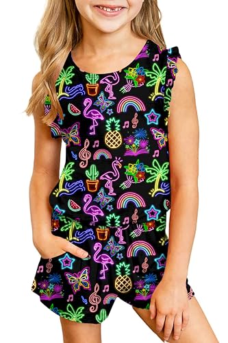 Kimoda Girls Neon Jumpsuit size 10-11 Summer One Piece Romper for Girl Neon Party Outfits size 10