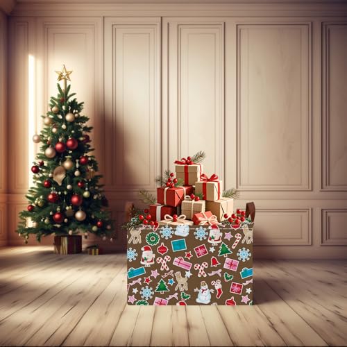 Image of Empty Large Christmas Basket for Gifts Women Collapsible Storage Bin Kids Toy Box Holiday Decor (Santa Claus Snowman Brown)