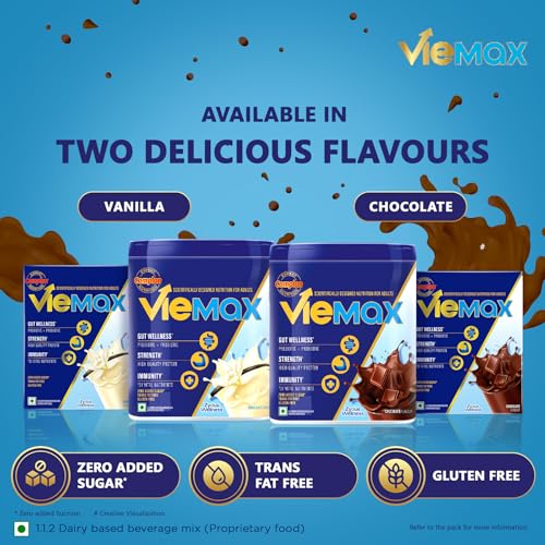 Image of Complan VieMax - Scientifically designed nutrition for Adults (Chocolate Flavour, 400g, Jar) | High Protein, Prebiotic, Probiotic for Strength, Gut Wellness, Immunity