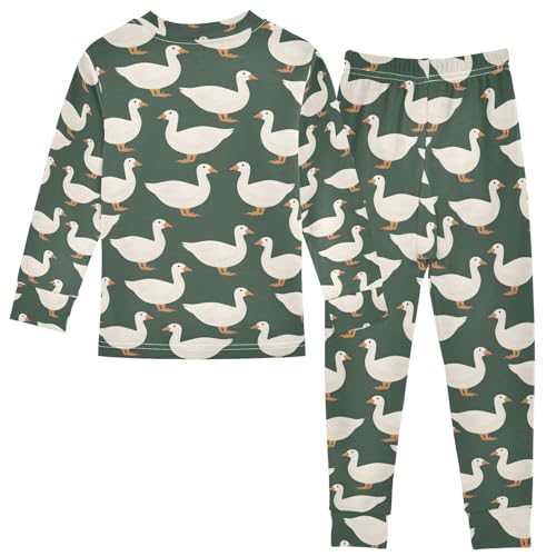 ALAZA White Duck Cute Pajamas Long Sleeve Sleepwear 2-Piece Pajama Set2