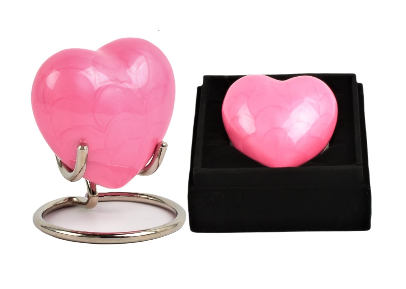 Urnswithlove Pink Small Cremation Keepsake Urn For Token Ashes, Mini Heart Shape Funeral Memorial Urn With Box & Stand