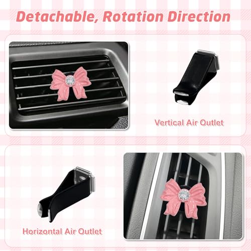 Image of 8 PCS Coquette Pink Bow Car Air Freshener Vent Clip, Cute Aesthetic Cars Scent Air Fresheners Vent Clips Decor, Crystal Rhinestone Automotive Interior Accessories for Women Girl