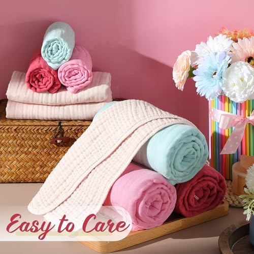 Image of VitalCozy 8 Pcs Baby Muslin Hooded Bath Towels and Washcloths, Muslin Hooded Baby Towels Absorbent Blankets for Gift Newborn Infant Shower (Vivid Color)