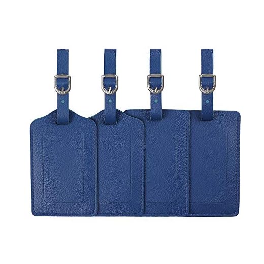 Luggage Tags, Leather Personalized Suitcase Tag Set Luggage id Tags Labels Travel Accessories-Set of 4(Blue)