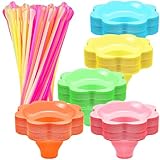 Qinsihwn 200 Pcs Colorful Snow Cone Cups with Spoon Straws,Flower Shaped Ice Cream Cup,Plastic Cone Snacks Cups for Summer Holiday,Party Trifle and Shaved Ice