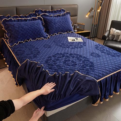 Juego De Sábanas con Volantes De 3 Piezas, Cubrecama con Falda con Volantes, Falda De Cama Envolvente, Falda De Cama Tamaño Completo, con 2 Fundas De Almohada, Juego De Cama(A,150 * 200cm)