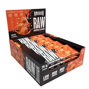 Warrior Raw Protein Flapjacks – 12 Bars x 75g Each – Packed with 20g of Protein – Low Sugar, High in Fibre (Salted Caramel)