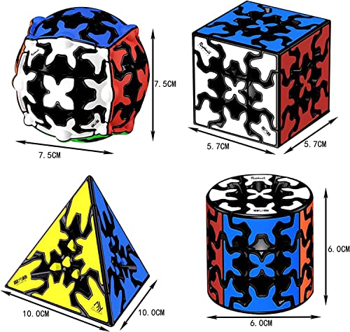 Image of D ETERNALSpeed Cube Set, Gear Cube Set of 3x3 Gear Cube Gear Cylinder Cube 3x3 Pyramid and 3x3 Gear Ball, 3D Gear Cube Puzzles Toys, Brain Teasers (4 Pack)