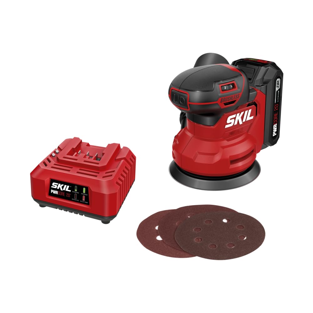 PWR CORE 20V Brushless Random Orbital Sander Kit Including 2.0Ah Battery and Charger-SR7603B-10