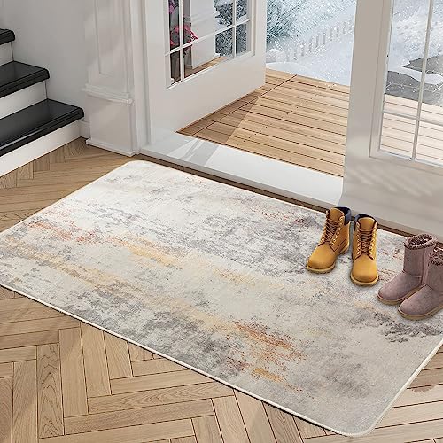 Calore Modern Abstract Area Rug Soft Distressed Rugs Non Slip Indoor Carpet Print Floor Cover For Living Room Bedroom Dining Room (Abstract/Grey, 2.6'X3.9') #TOP2