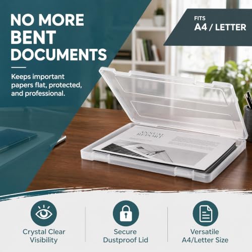Image of Hiceeden 4 Pack Plastic File Project Case for 8.5 inchx11 inch Letter Paper, Clear Document Storage Boxes Container, Flat Paper Holder Organizer for Magazine, Photo, Scrapbook, Office School Supplies