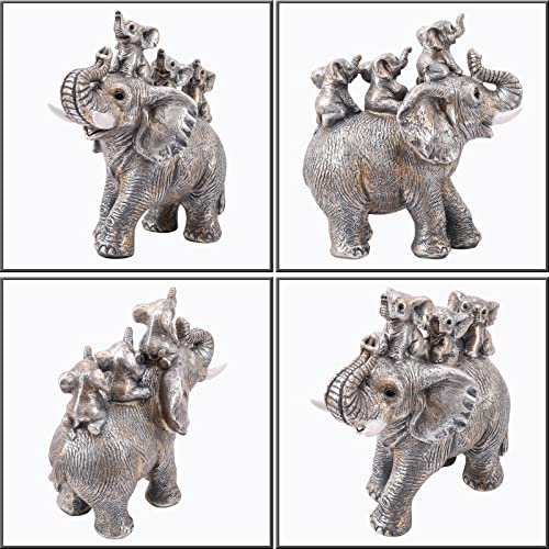 Friygardcn Cute Silver Elephant Statue Good Luck Elephant Carries Three Calves On Its Back Figurines Décor For Shelf Good Gifts For Elephant Lovers Decoration For Living Room, Bedroom, Office… #TOP4