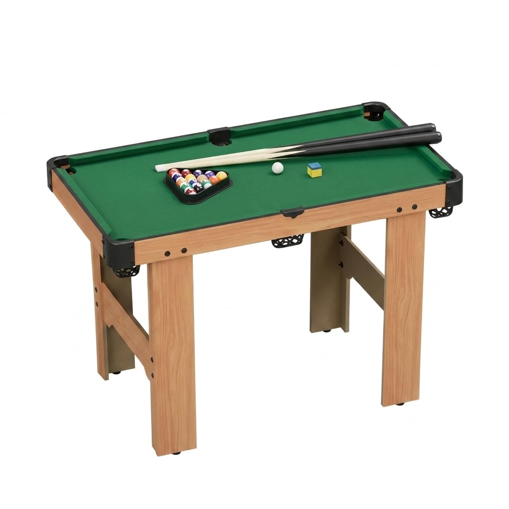 Mesa Billar Plegable, portátil, 90cm Altura, Madera Oscura, para Entretenimiento en casa