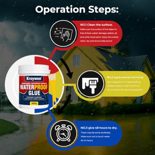 Image of KROYWEN Transparent Waterproof Glue for Leakage, Epoxy Resin for Flooring, Crack Seal Agent Waterproofing for Roof Leakage Solution Indoor Outdoor Waterproof Adhesive, Leakage Solution (300 GM Glue)