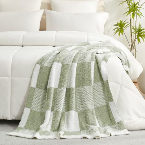Snuggle Sac Checkered Blanket, Sage Green Throw Blanket For Couch Plaid Microfiber Fluffy Warm Cozy Fuzzy Soft Throw Blanket Reversible Checker Blankets For Sofa, Chair, Bed thumb #7