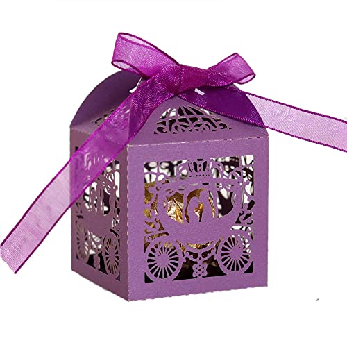 GIVBRO Lot de 50 boîtes à dragées de mariage avec motif carrosse - Boîte cadeau pour fête d'anniversaire - Violettes