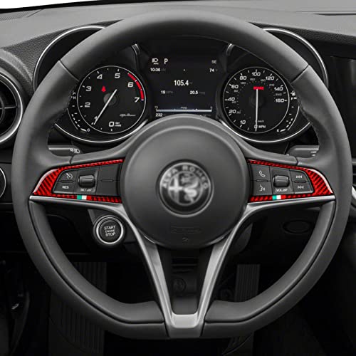 Image of 2PCS Car Steering Trim Sticker Cover Carbon Fiber Decal fits for Alfa Romeo Giulia 952 Stelvio 949 2016 2017 2018 2019 Interior Accessories (Red)