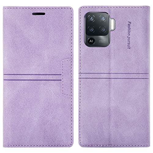OKZone Funda para OPPO A94 4G/F19 Pro 4G/Reno5 F 4G/Reno5 Lite, Carcasa Libro con Tapa de Cuero Piel Wallet Case Flip Cover con Kickstand [Cáscara de TPU], Magnetica, Ranuras para Tarjetas (Púrpura)