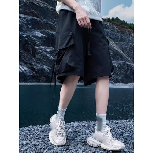 Short tactique d'été cargo noir ample multi-poches pour homme