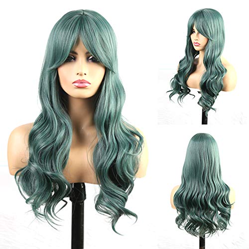 SAHAPA Wig Perücke Frau Haar PerüCke Lange Gewellte Lockige Cosplay PerüCke, Farbverlauf Synthetische HitzebestäNdige Seide TäGliche Themenparty, Grün Cover