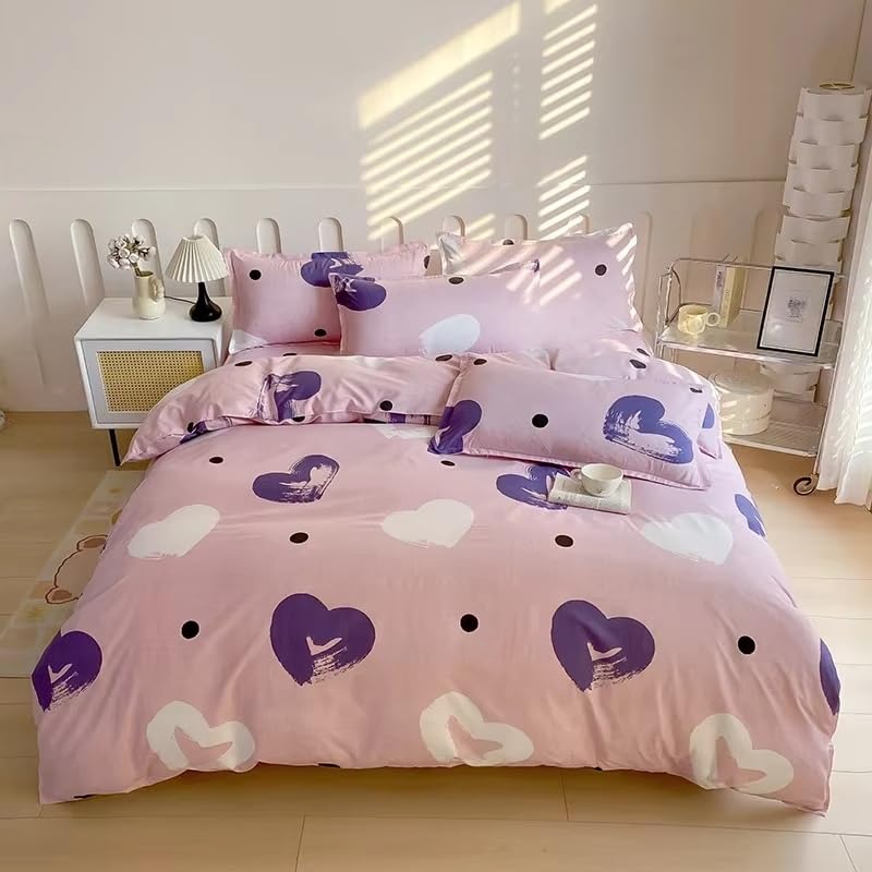Housse de couette motif cœur violet 260x240 ensemble de literie géométrique blanc