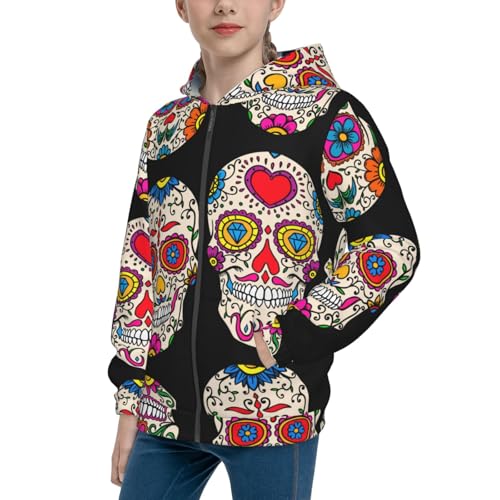 Sugar Skulls Kid Hoodies Boys Zip Up Sweatshirts Girls Pullover with Pocket