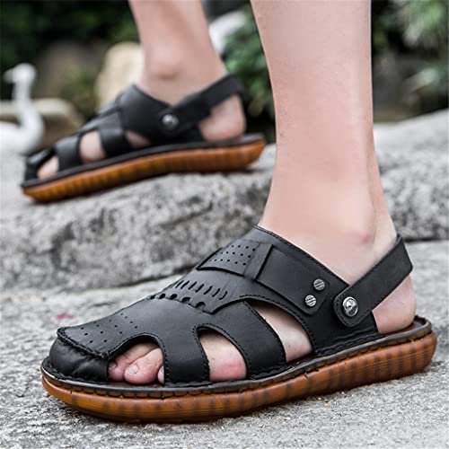 Leather Men Sandals Male Shoes Outdoor Casual Sandals Cowhide Beach Shoes Two Uses Men's Sandals(White-Patch Five-Pointed star4,41 Code)2
