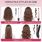 3 en 1 Set en fer de curling avec lisseur de cheveux plat en fer 14 Temps & LCD Affichage pour cheveux longs courts, double tension pour le voyage, pour les vagues naturelles, les courbures spirales