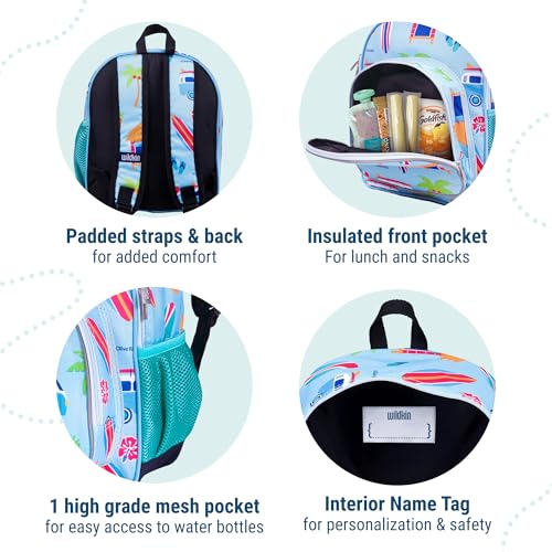 Image of Wildkin 12 Inch Backpack, Includes Insulated, Food-Safe Front Pocket and Side Mesh Water Bottle Pocket, Perfect for Preschool, Daycare, and Day Trips, Olive Kids Design - Surf Shack