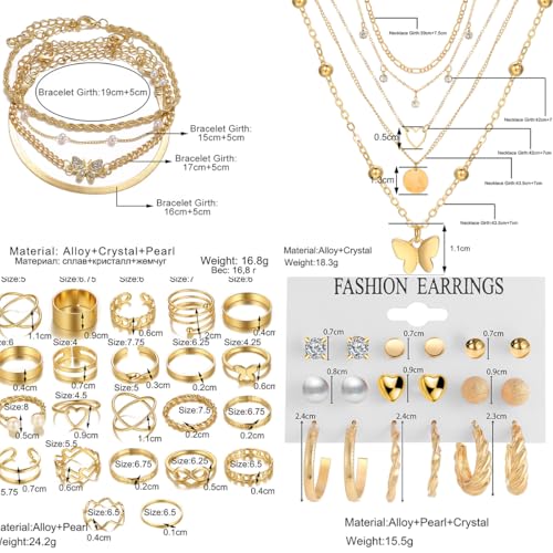 139pcs Gold Jewelry Set Costume Jewelry With 11 PCS Necklace, 16 PCS Bracelet, 90 PCS Stud Hoop Earring 22 Pcs Rings for Women Friendship Gift Set3