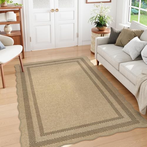 LIVEBOX Scalloped Washable 5x7 Rug, Easy Jute Tan Rugs for Living Room, Indoor Geometric Rug for Bedroom, Outdoor Farmhouse Non-Slip Rug Dining Room Mat Morden Carpet Area Rug for Home Office LIVEBOX Scalloped Washable 5x7 Rug, Easy Jute Tan Rugs for Living Room, Indoor Geometric Rug for Bedroom, Outdoor Farmhouse Non-Slip Rug Dining Room Mat Morden Carpet Area Rug for Home Office