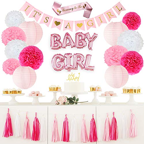 Pink Baby Shower Decorations for Girl with It's a Girl Banner, Rose Gold