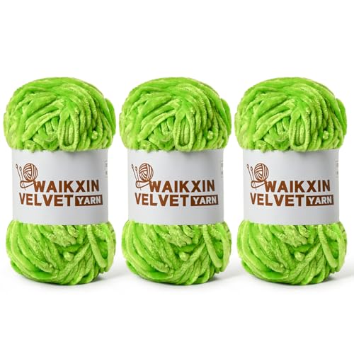 Image of 3 Pack Chunky Chenille Yarn for Crocheting, Baby Yarn for Crocheting Soft, Plush Velvet Yarns, 300g (262.4 yds) Fluffy Yarn for Crochet Amigurumi (3 Light Green)