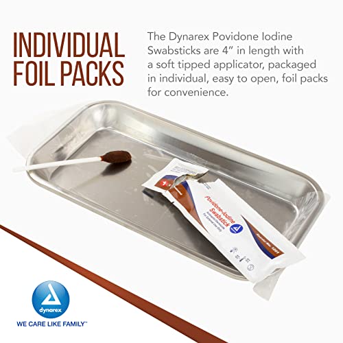 dynarex povidone iodine swabsticks swabstick packaged in individual foil pack antiseptic for skin preparation brown 1 box of 50 dynarex povidone iodine swabsticks