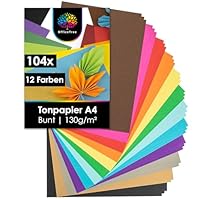 OfficeTree 104 x Tonpapier A4 Bunt 130g - 12 Farben - Buntpapier zum Basteln - Bastelpapier Bunt