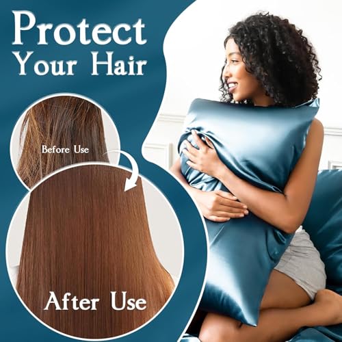 Image of Satin Pillow Covers Set of 2 with 3 Free Random Color Hair Scrunchies - Anti-Frizz, Skin-Friendly, Soft & Durable Pillowcase Set for All Hair Types (Violet)
