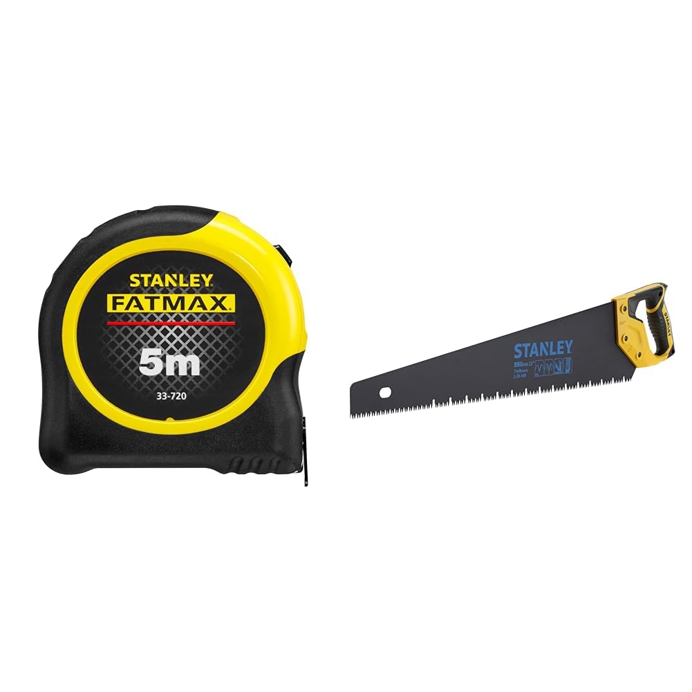 STANLEY FATMAX Mètre à Ruban 5 M - Revêtement Blade Armor - Ruban Ultra Épais - Plus Résistant & Stanley 2-20-149 Scie Égoïne JetCut 7dents/Pouce - Fabriquée en France - Traitement Blade Armor