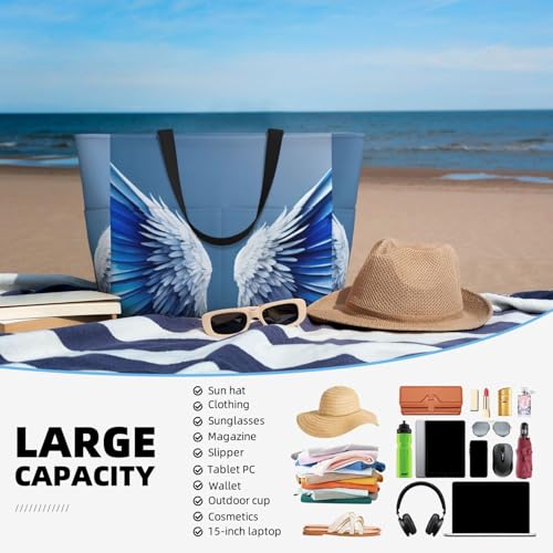 Angel Wing Print Foldable Lightweight Family Beach Bag for Men Women Beach Tote Bag Portable Gym Bag4