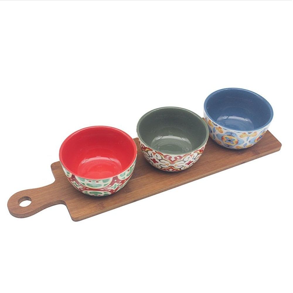 Lesser & Pavey Tuscany Bowls On Base Set 3 by Tuscany | Set of Three Ceramic Bowls on Wooden Base | Elegant Serving or Decorative Set for The Home | Lovely Gift for Stylish Interior Enthusiasts