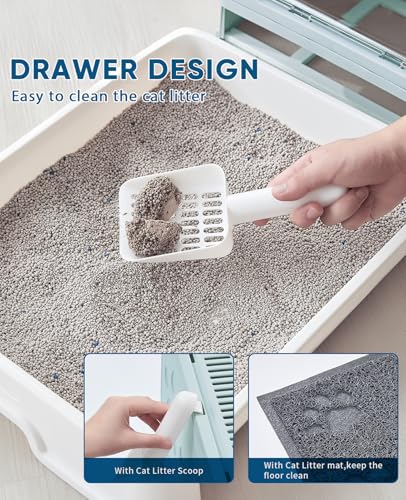 Image of Medario Cat Litter Box with Litter Mat and Scoop, Large Covered Litter Box with Lid, Enclosed Kitty Box, Front Entry Top Exit, Odor Control, Easy to Clean (Blue)