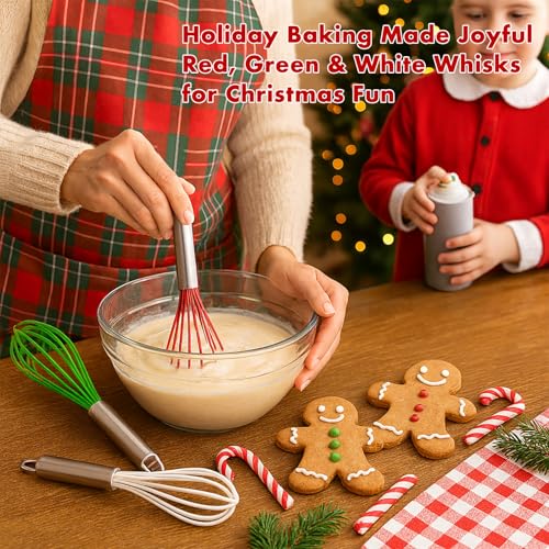 Image of OYV Christmas Whisk Set - 3 Sizes (12 inch, 10 inch, 8 inch) - Holiday Red, Green & White Stainless Steel Whisks for Baking, Cooking & Mixing, Christmas Gift for Bakers & Home Chefs