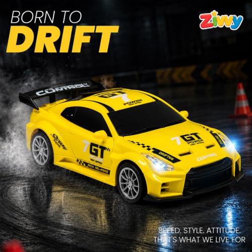 Image of Yellow Remote Control Car Toy | Nissan GT | Rechargeable Remote Control Car | 2.4G Remote Control | Tire Replacement | High Speed Motor | 100m Range | LED Light | Birthday Gift for Kids