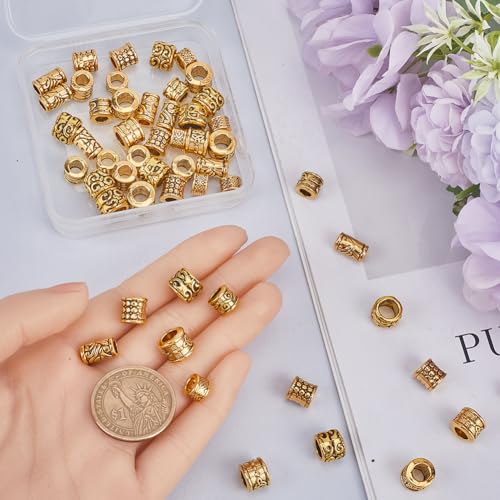 SOFPLATE 1 Box 60pcs Alloy Large Hole Spacer Beads Tibetan Spacer Beads Gold Antique Golden European Rondelle Round Metal Tube Hollow Column Bead Bulk for jewellery Making Women DIY Crafts Accessories - Image 3