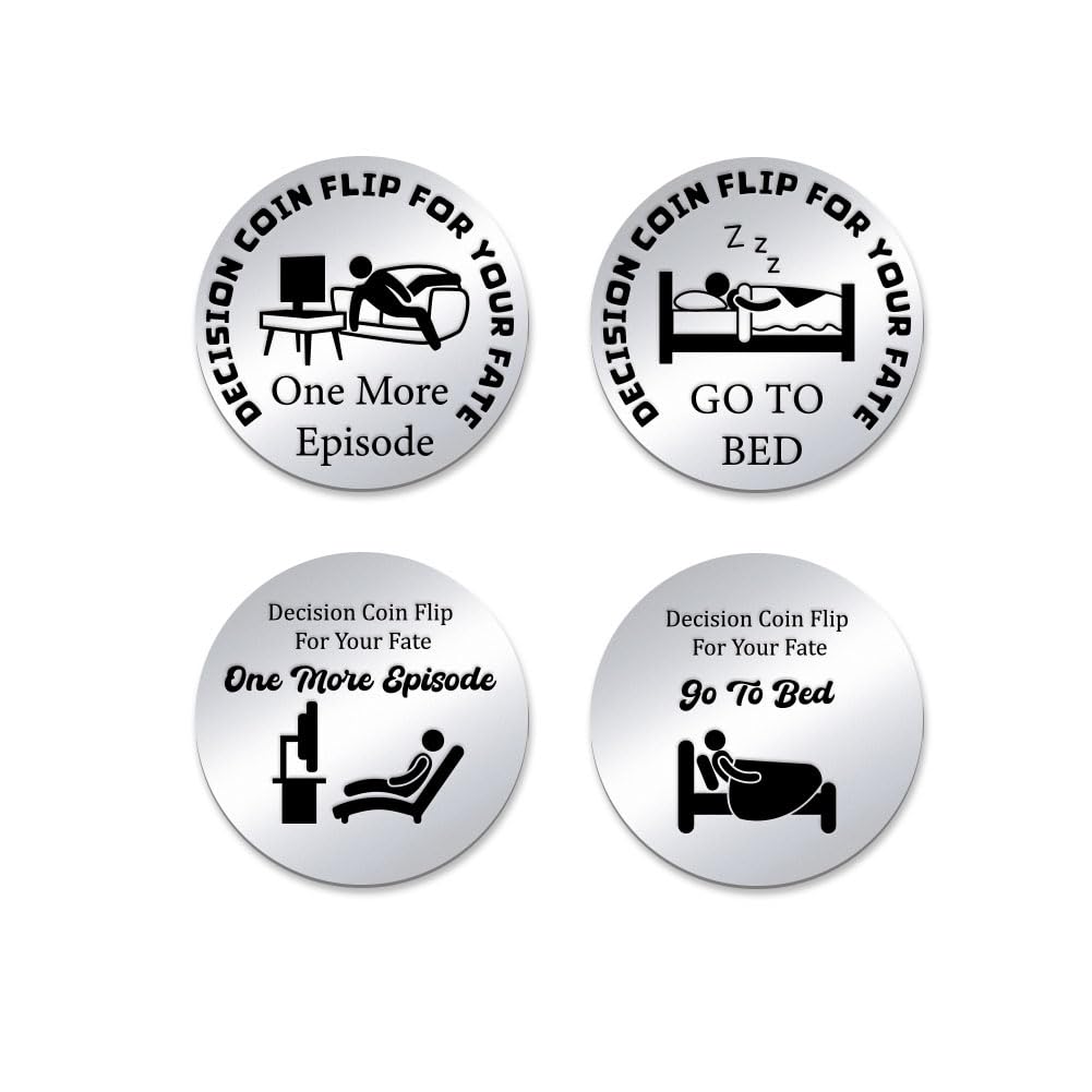 PH PandaHall 2pcs Decision Maker Coin Funny Destiny Flip Coin One More Episode Coin Go to Bed Challenge Coin Double-Sided Decision Coin Flip Coin for TV Lovers Daughter Son Men Women