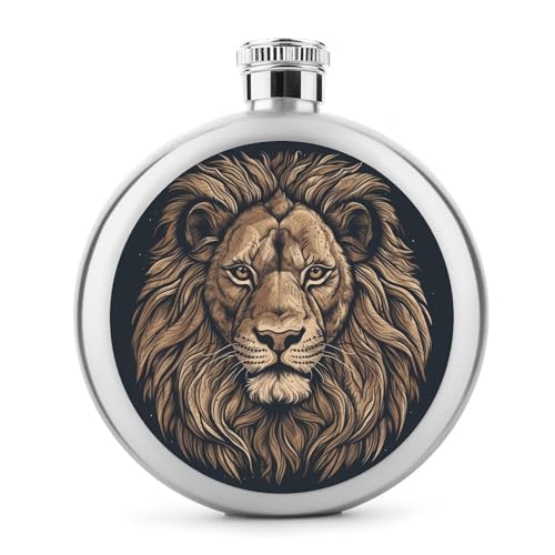 Stainless Steel Wine Bottle Liquor Container Cartoon Lion Print Leak Proof Hip Flask Durable for Camping Hiking Travel Festivals